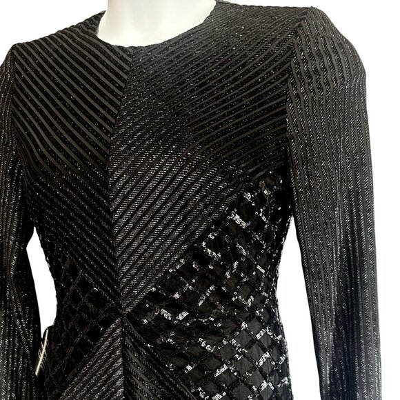 BCBGMAXAZRIA Black Long Sleeve Ciana Sparkle Evening Mini Dress Size 8 NWT - Picture 6 of 15